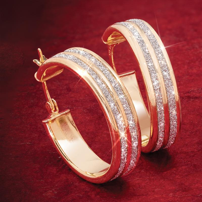 Gold-Finished Sterling Silver Sparkle Hoops